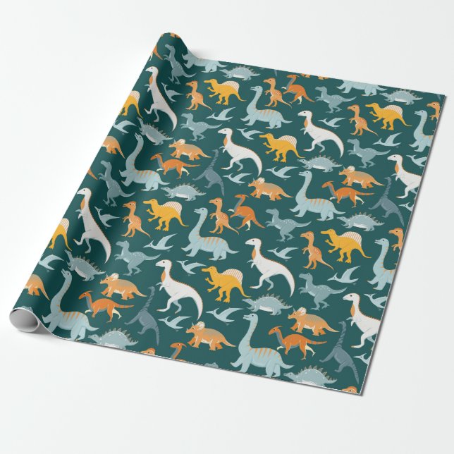 Seamless mönster med dinosauren för presentpapper (Utrullad)