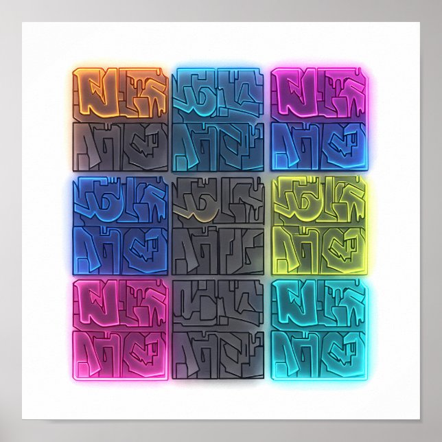 Seamless Neon Lit Graffiti Wallpaper Pattern Poster (Framsidan)