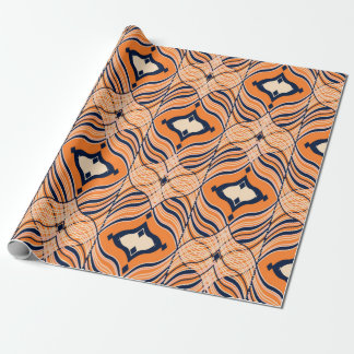 Seamless Oriental pattern, black, orange ornament. Presentpapper