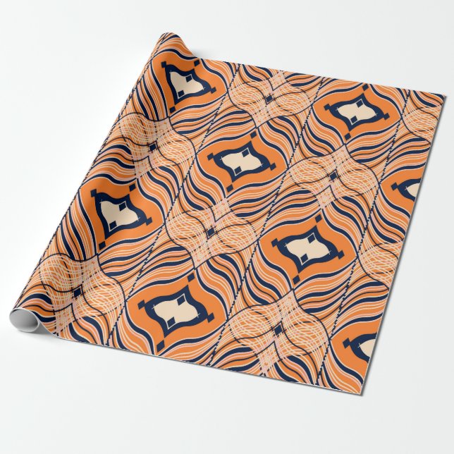 Seamless Oriental pattern, black, orange ornament. Presentpapper (Utrullad)