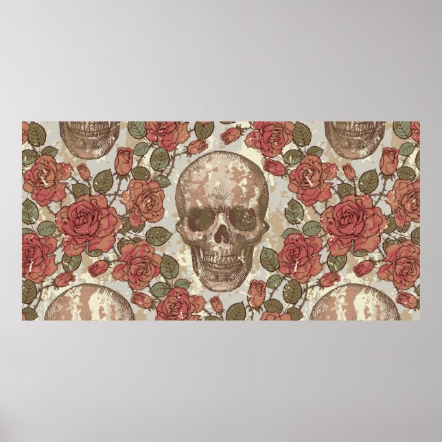 Seamless ornament in a retro style with skulls and poster (Framsidan)