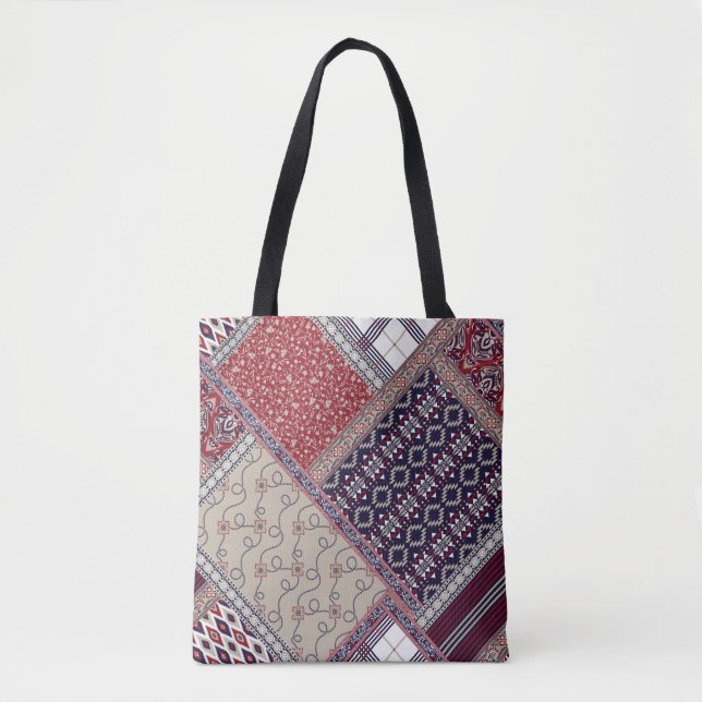 Seamless patchwork pattern on navy patchwork, abst tygkasse (Framsida)