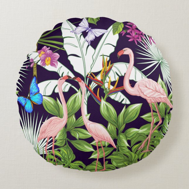 Seamless pattern, background with flamingo and tro rund kudde (Framsidan)