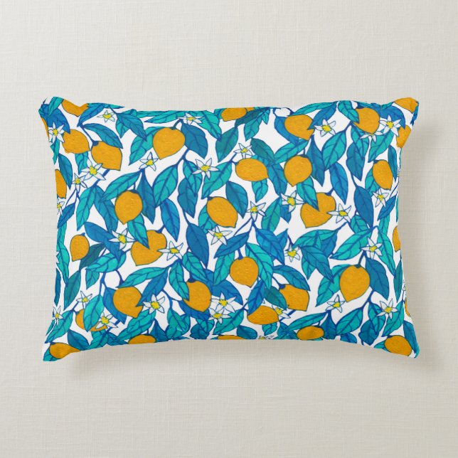 Seamless pattern. Blooming lemon. Flowers neroli.  Prydnadskudde (Framsidan)