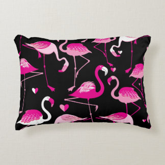 Seamless pattern from pink flamingos on a dark bac prydnadskudde