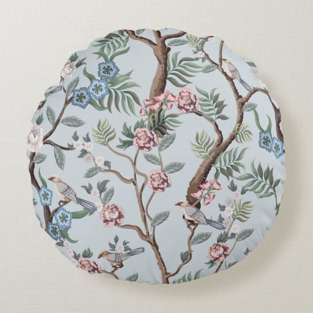 Seamless pattern in chinoiserie style with peonies rund kudde (Framsidan)