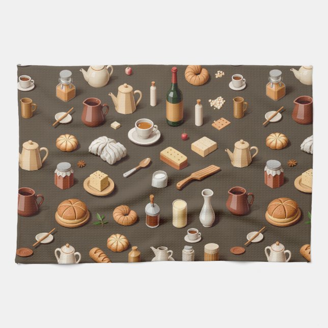 Seamless pattern of breakfast and tea sets kökshandduk (Horisontell)