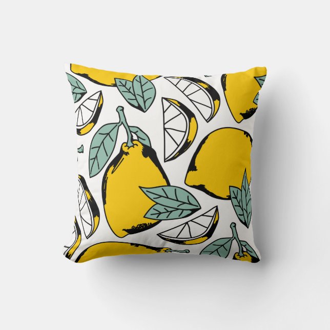 Seamless pattern of bright hand drawn lemons,halfs kudde (Framsida)