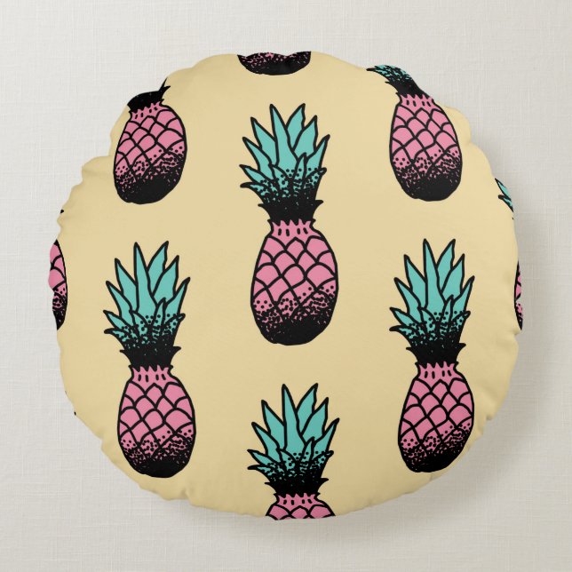 Seamless pattern of cute hand drawn pineapple rund kudde (Framsidan)