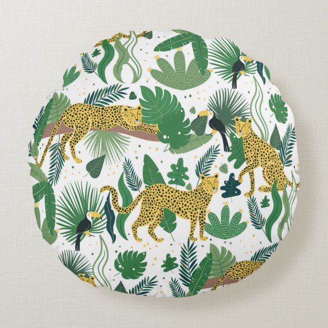 seamless pattern of leopards in jungle. Summer tro Rund Kudde (Framsidan)