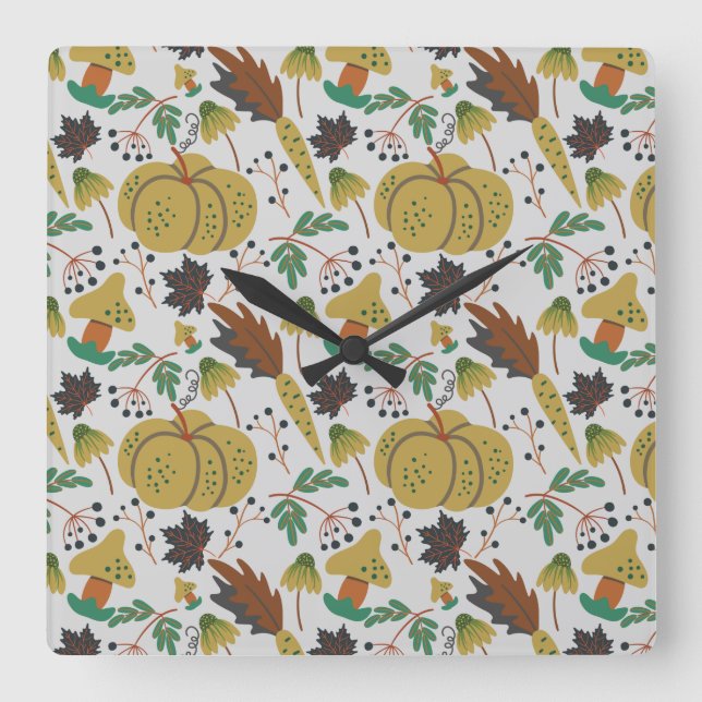 Seamless pattern of tropical pumpkins and carrots fyrkantig klocka (Framsida)