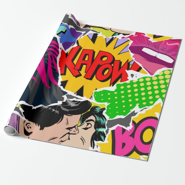 Seamless pattern pop art comics style. Collage of  Presentpapper (Utrullad)