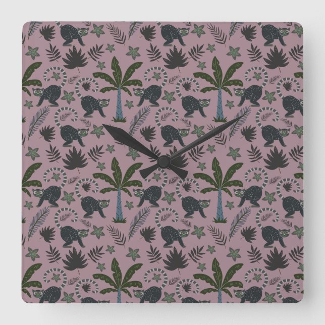 Seamless pattern Tropical animals monkey jumping Fyrkantig Klocka (Framsida)