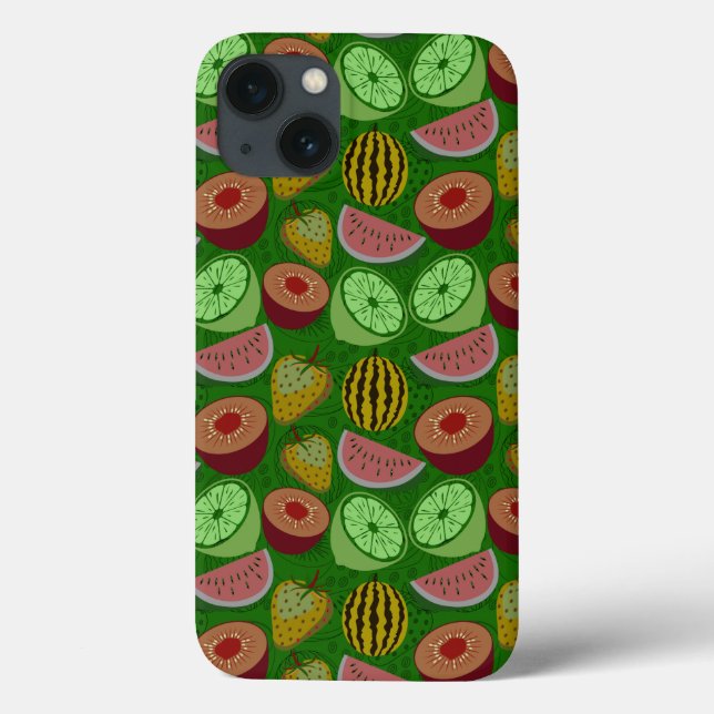 Seamless pattern tropical fruit & green background (Baksida)