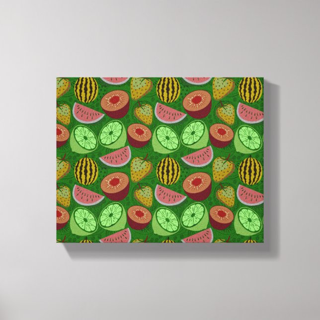 Seamless pattern tropical fruit & green background canvastryck (Framsida)