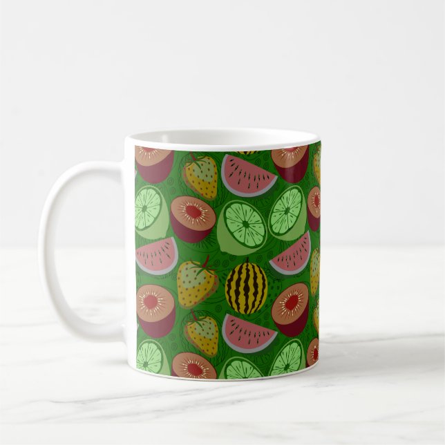 Seamless pattern tropical fruit & green background kaffemugg (Vänster)