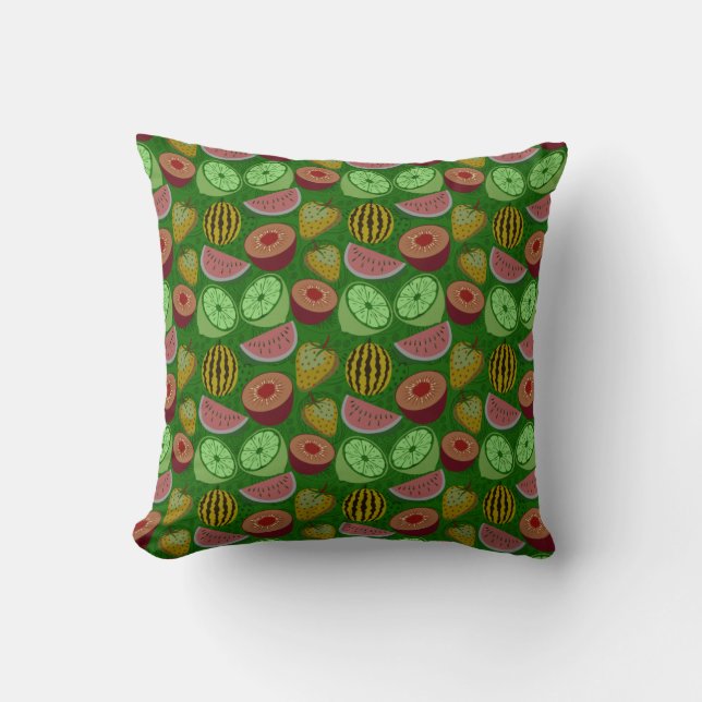Seamless pattern tropical fruit & green background kudde (Framsida)