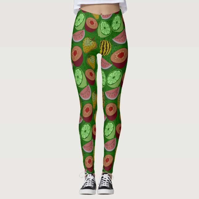 Seamless pattern tropical fruit & green background leggings (Framsida)