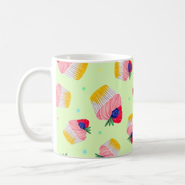 Seamless pattern with a cupcake with strawberries  kaffemugg (Vänster)