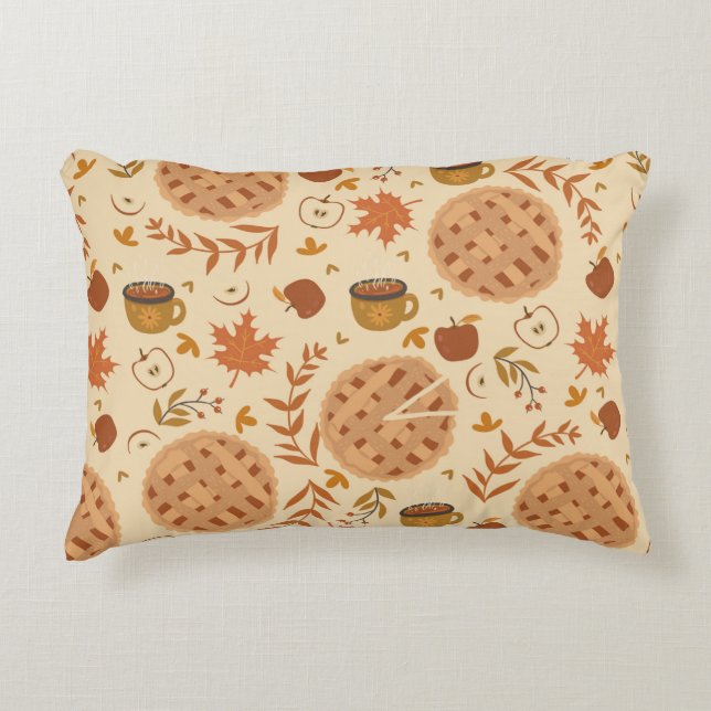 Seamless pattern with apple pie, apples and mugs.  prydnadskudde (Framsidan)
