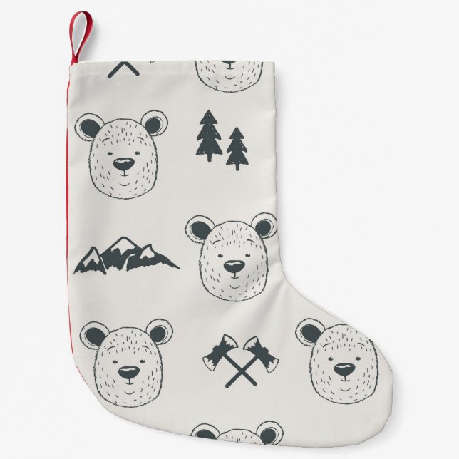 Seamless pattern with bear headspattern, bear, mou liten julstrumpa (Framsidan)
