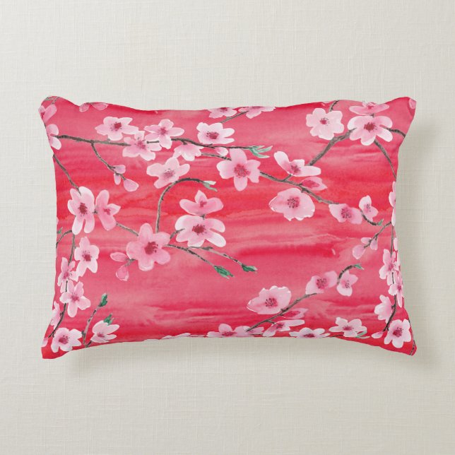Seamless pattern with Beautiful Cherry blossom flo Prydnadskudde (Framsidan)