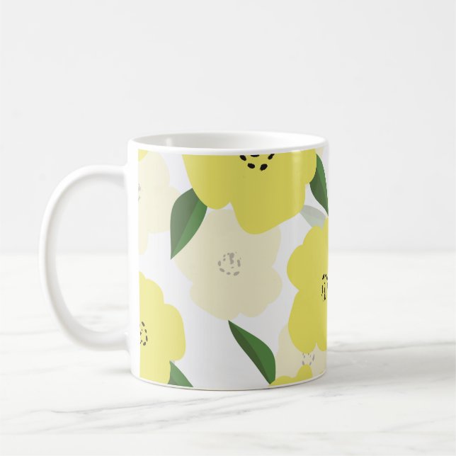 Seamless pattern with bright yellow flowers backgr kaffemugg (Vänster)