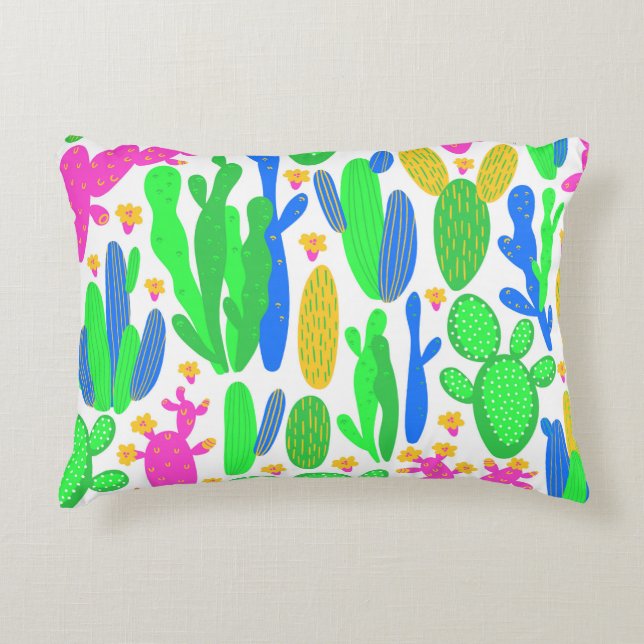 seamless pattern with cactus on white background.  prydnadskudde (Framsidan)