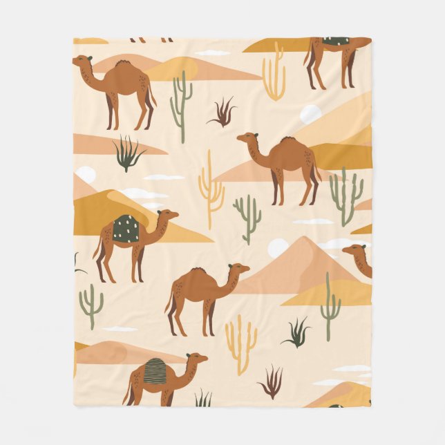 Seamless pattern with camels, dunes and cacti. Cut Fleecefilt (Framsidan)