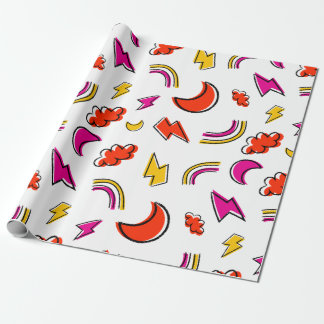 Seamless pattern with cloud lightning bolt rainbow presentpapper