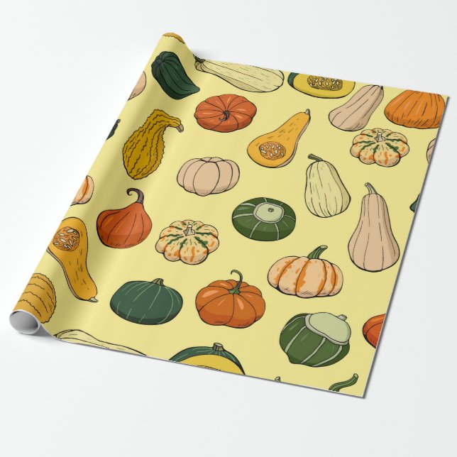Seamless pattern with different hand drawn squashe presentpapper (Utrullad)