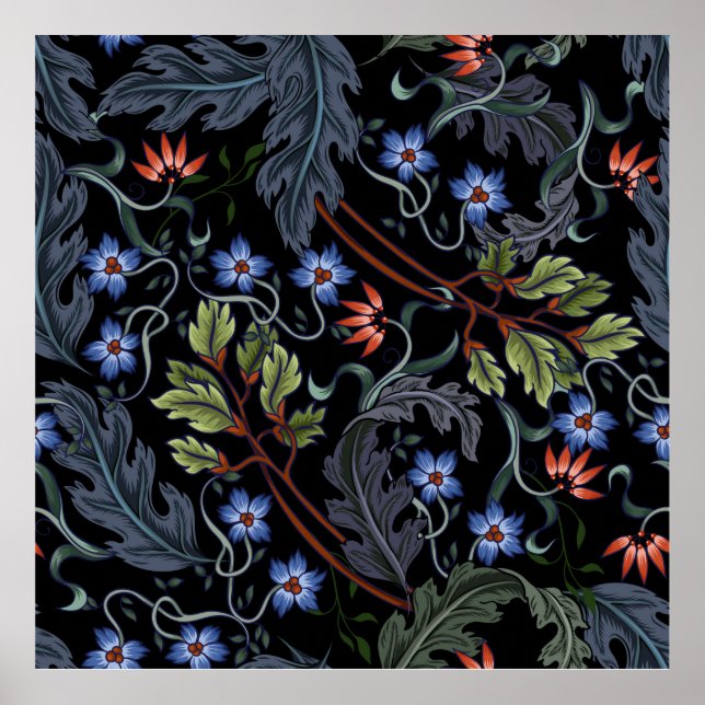 Seamless pattern with flowers in art deco style. M Poster (Framsidan)
