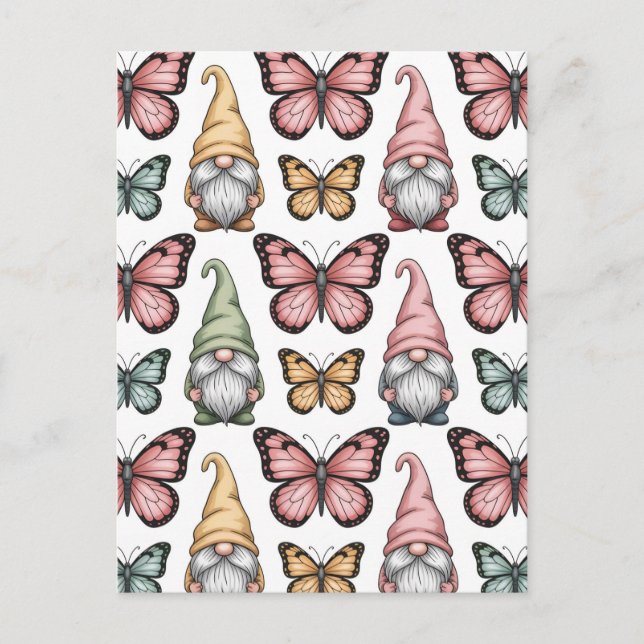 Seamless Pattern with Gnomes and Butterflies Vykort (Framsida)