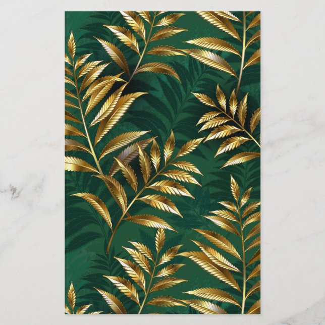 Seamless pattern with golden ferns brevpapper (Framsida)