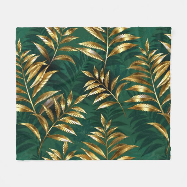 Seamless pattern with golden ferns fleecefilt (Framsidan (Horisontell))