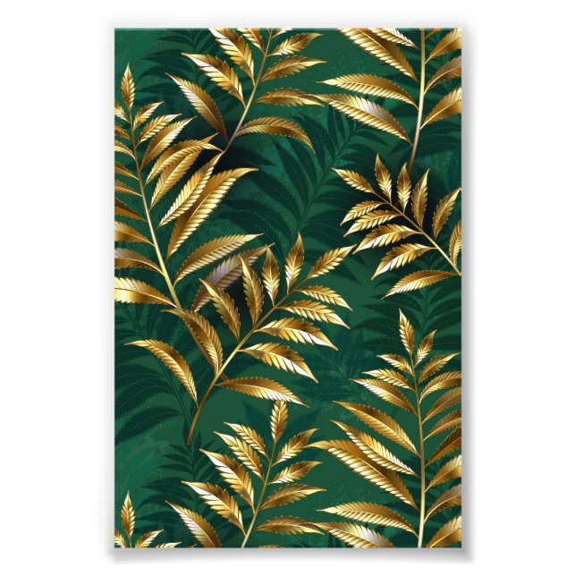 Seamless pattern with golden ferns fototryck (Framsidan)