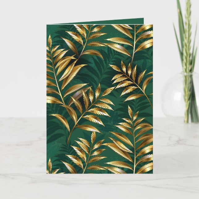 Seamless pattern with golden ferns helgkort (Framsida)