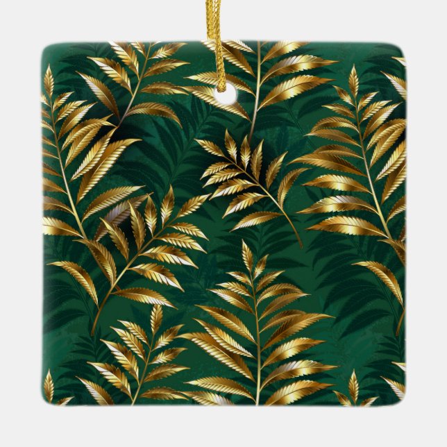 Seamless pattern with golden ferns julgransprydnad keramik (Framsida)