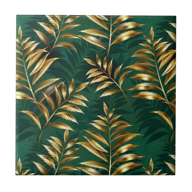 Seamless pattern with golden ferns kakelplatta (Framsidan)