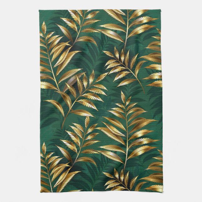 Seamless pattern with golden ferns kökshandduk (Vertikal)
