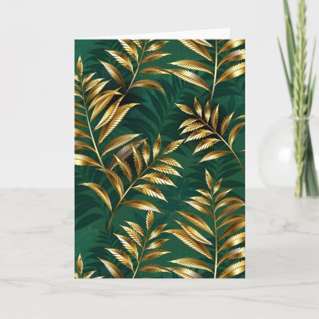 Seamless pattern with golden ferns kort (Framsida)
