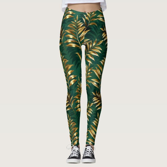 Seamless pattern with golden ferns leggings (Framsida)
