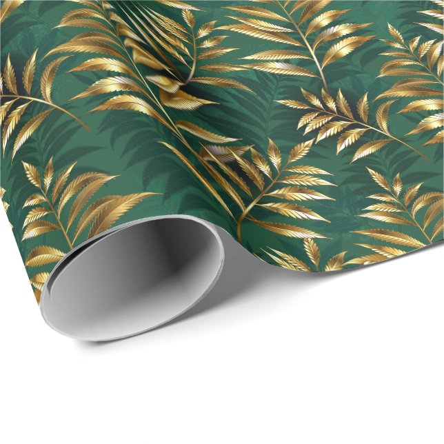 Seamless pattern with golden ferns presentpapper (Rullad Hörn)