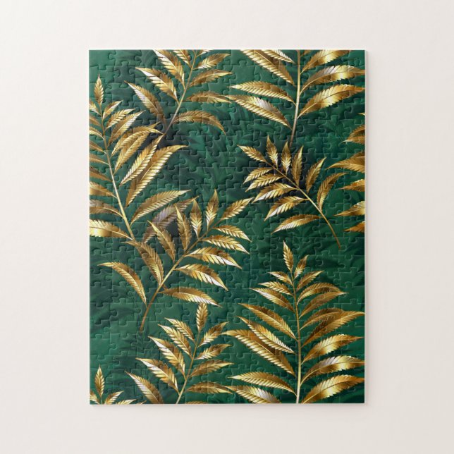 Seamless pattern with golden ferns pussel (Vertikal)