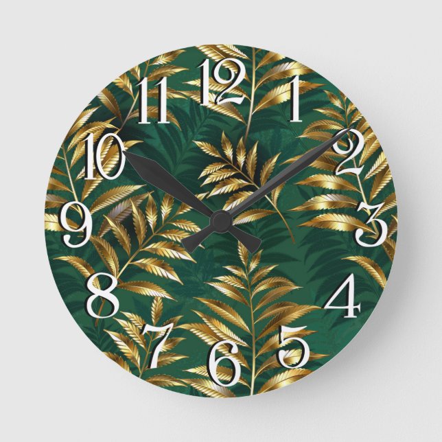 Seamless pattern with golden ferns rund klocka (Framsida)