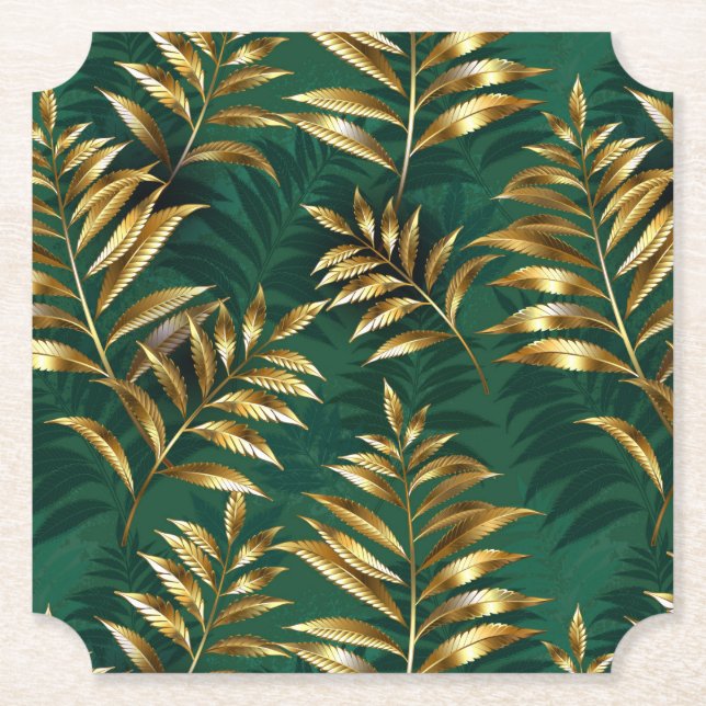 Seamless pattern with golden ferns underlägg papper (Framsida)