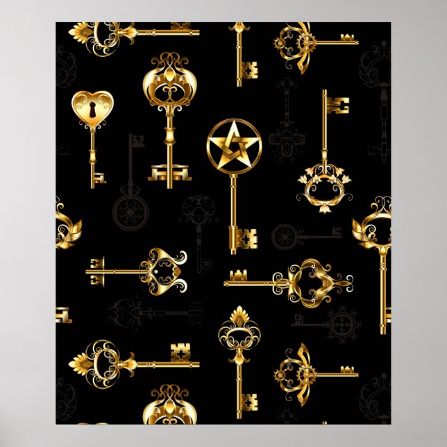 Seamless Pattern with Golden Keys Poster (Framsidan)