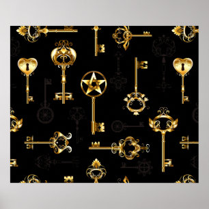 Seamless Pattern with Golden Keys Poster