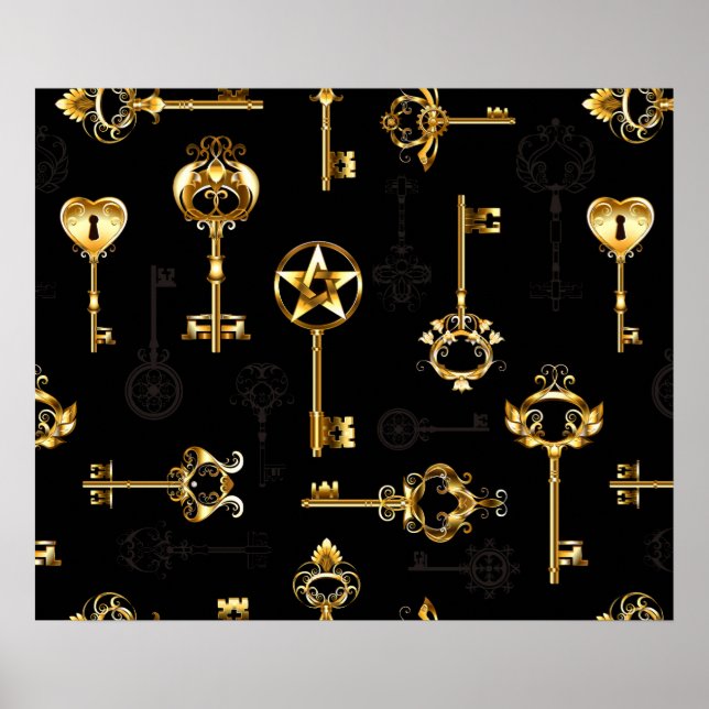 Seamless Pattern with Golden Keys Poster (Framsidan)