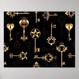 Seamless Pattern with Golden Keys Poster